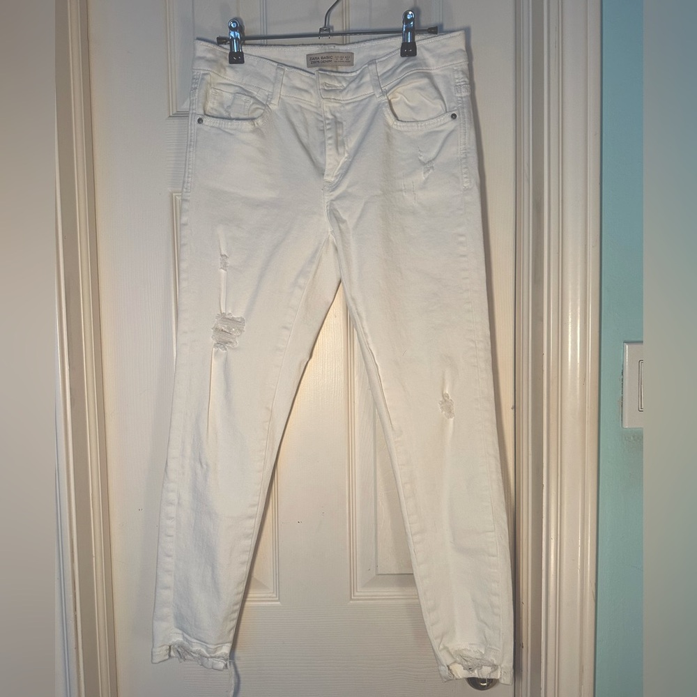Low Rise White Denim Zara Skinny Jeans